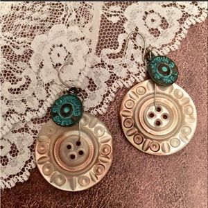Artesian Shotgun Shell & Button Dangle Pierced Earrings Woman’s Jewelry